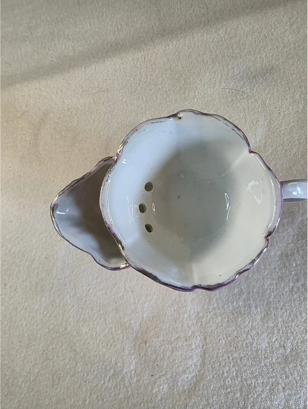 Vintage Porcelain Shaving Scuttle Mug Pink Floral Gold Trim Unmarked